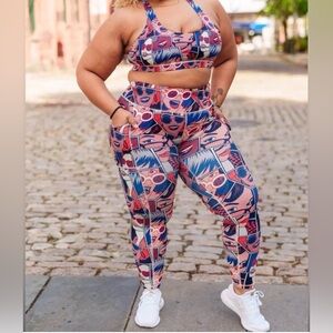 CVG Pop Art Workout Set - Capri Leggings and Butterfly Bra (M)